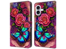 Capa Em Couro Pu Com Suporte Para Apple Iphone 16 Plus - Borboleta Colorida