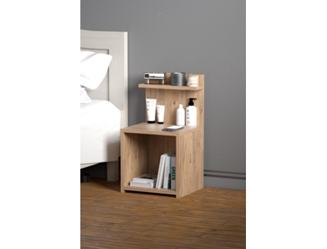 Mesa De Cabeceira Moderna Com Prateleira Superior E Compartimento Aberto 63x35x32 Cm Casa Basics