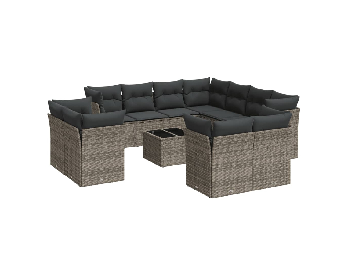 Conjunto de 12 Sofás de Jardim com Almofadões Vime Pe Cinzento MAISON EXCLUSIVE