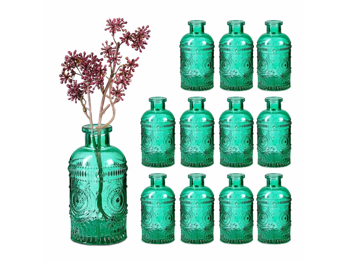 Conjunto Com 12 Mini Vasos De Vidro Com Relevo Decorativo
