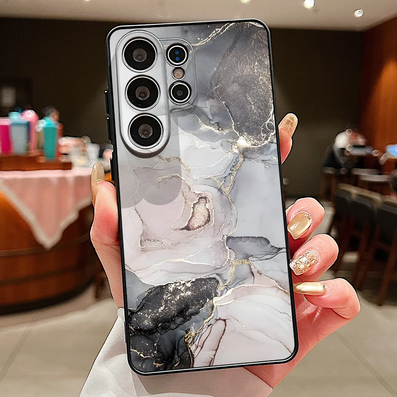 Capa Magnética Preta Para Celular Samsung Galaxy S23 Fe Com Estampa De Mármore