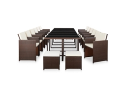 Maison Exclusive - 17 Pcs Conjunto Jantar Exterior Com Almofadões Vime Pe Castanho