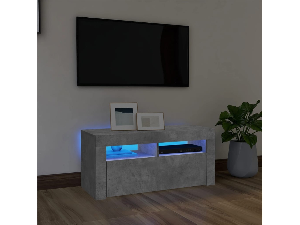 Móvel De Tv Com Luzes Led 90x35x40 Cm Cinzento Cimento DKD HOME DECOR
