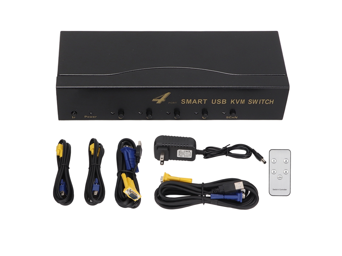 Aetheria switch Kvm Vga 4 em 1 com Resolução 1920x1440, 4 Portas Usb e 2 Modos de Comutação