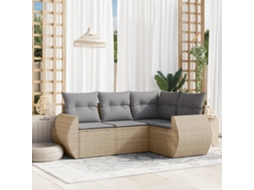 Vidaxl 4 Pcs Conjunto De Sofás Para Jardim C/ Almofadões Vime Pe Bege
