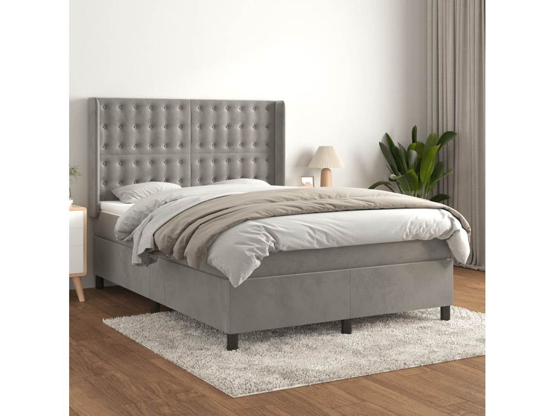 Vidaxl Cama com Molas/colchão 140x190 Cm Veludo Cinzento claro