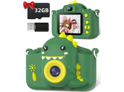 Câmera Infantil - 1080p - Tela de 2 polegadas - Com cartão de 32 GB - Para meninos e meninas de 3 a 12 anos - Verde