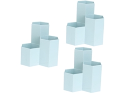 Conjunto De 3-porta Canetas Mesa, Porta Canetas Transparente, Organizador De Lápis Escritório, Cor Azul