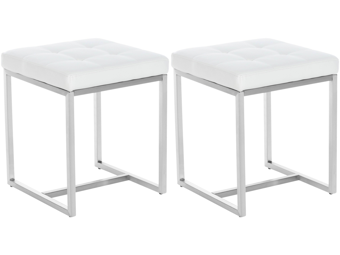 Conjunto de 2 pufes baixos, formato quadrado, PVC branco e aço inoxidável 10_0004468