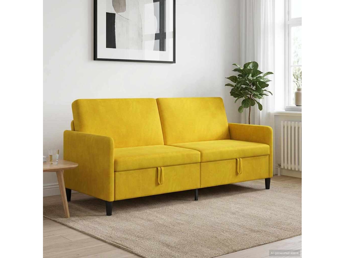 Vidaxl Sofa Com Armazenamento Amarelo 192 X 78 X 87 Cm Poliéster