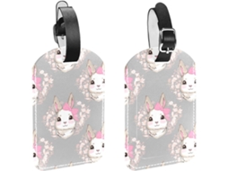 Conjunto De 2 Etiquetas Bagagem Em Imitação Couro Meninas Com Laço Rosa