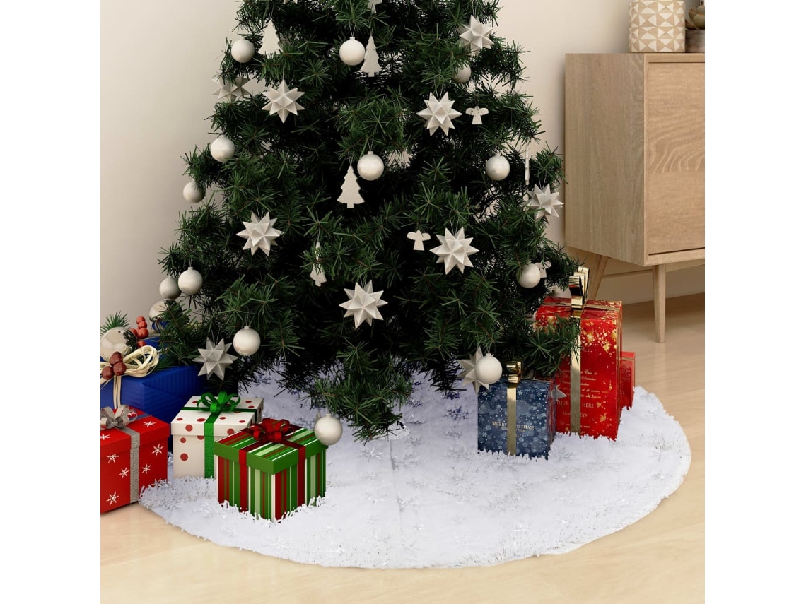 Vidaxl Saia De Árvore De Natal De Luxo Branca 90 Cm Pele Sintética