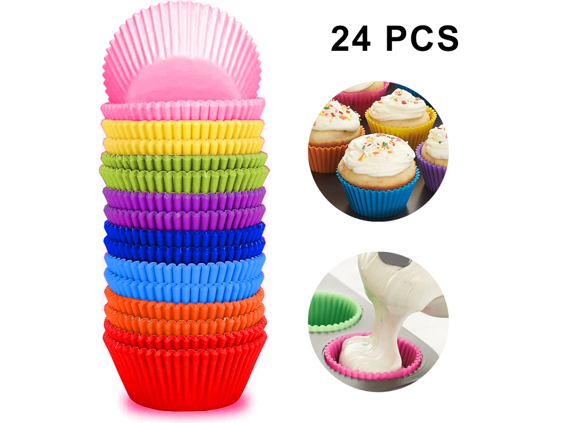 Forminhas De Silicone Reutilizáveis, 24 Unidades, Antiaderentes Para Bolos, Muffins, Doces E Bolinhas De Bolo