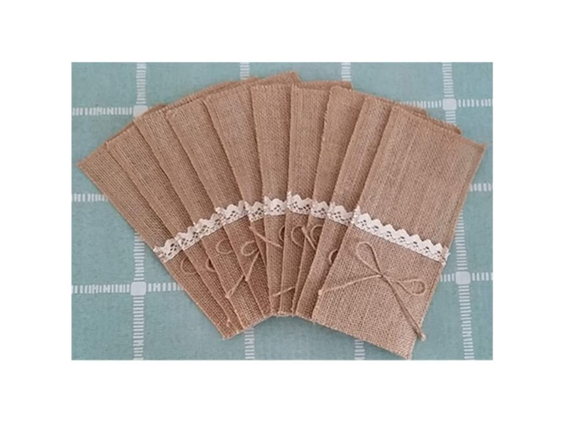 2026altiro-10 Sacolas De Pratos De Seda Rustica Com Gola De Renda Para Talheres Natal Mesa Vintage