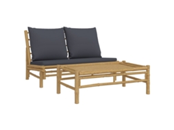Maison Exclusive - 2pcs Conj. Lounge De Jardim Bambu C/ Almofadões Cinzento-escuro
