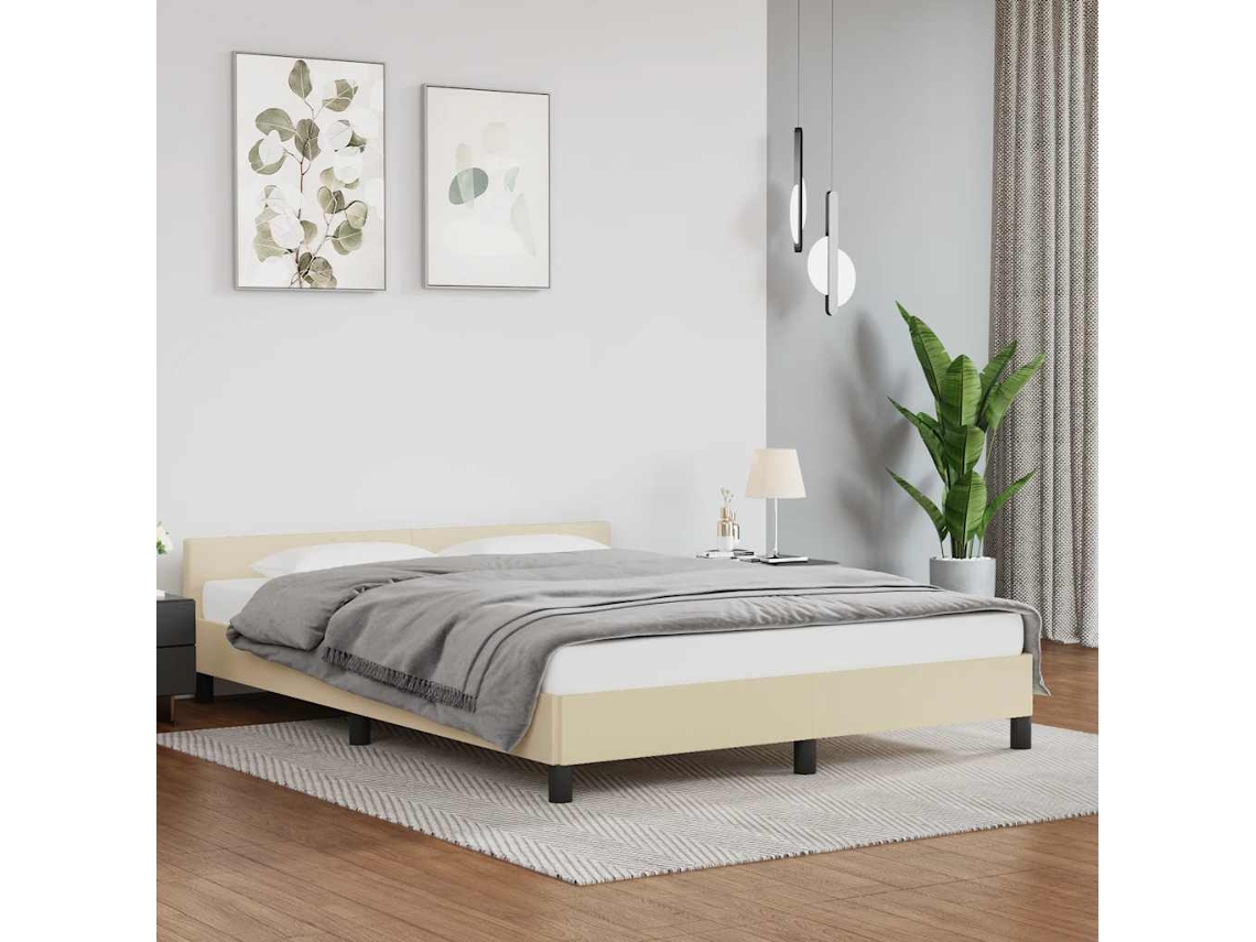 Estrutura Cama C/ Cabeceira Sem Colchão 140x200 Cm Creme