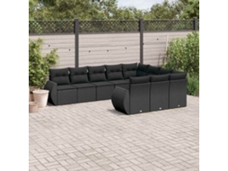 Vidaxl 10 Pcs Conjunto Sofás De Jardim C/ Almofadões Vime Pe Preto