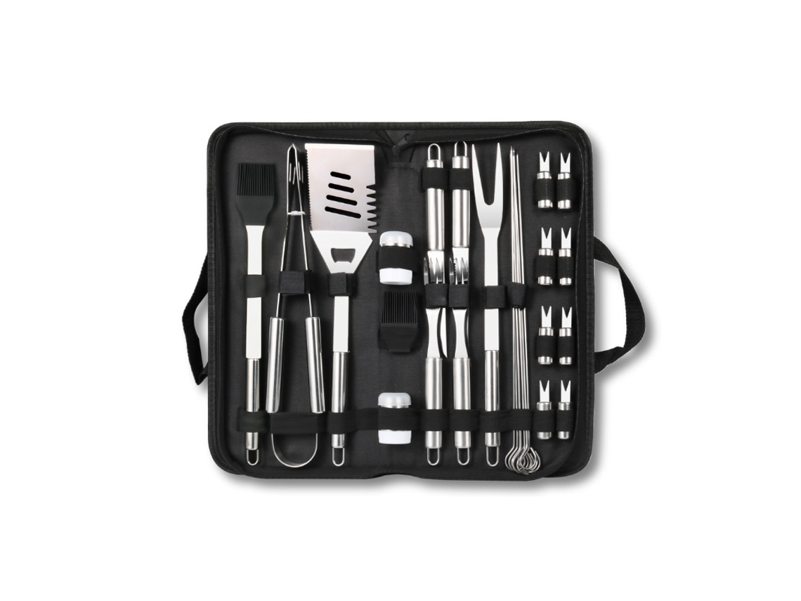 Conjunto De 27 Peças De Utensílios Para Churrasco Em Aço Inoxidável — Para Uso Externo E Doméstico — Inclui Bolsa De Armazenamento Em Tecido Oxford