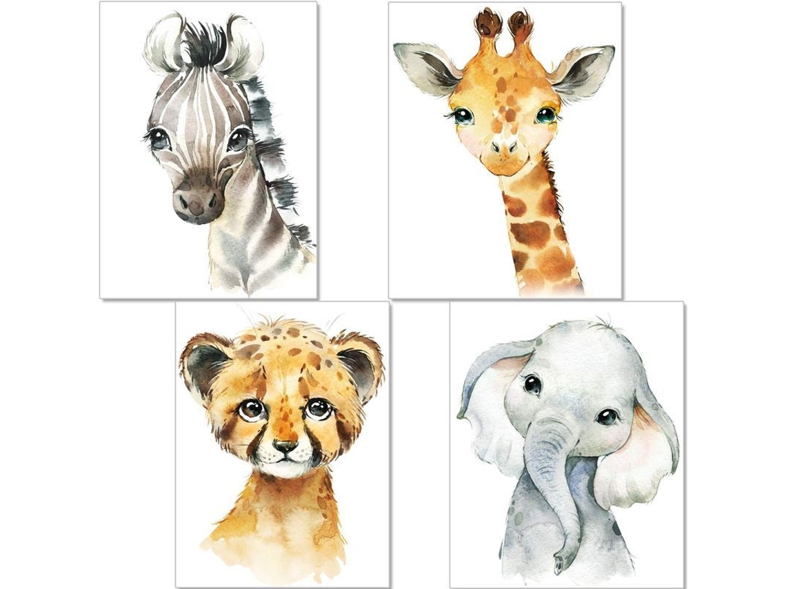 4 Posters Para Decoração De Quarto Infantil - Safari, Selva E Animais - Para Bebê, Menino Ou Menina