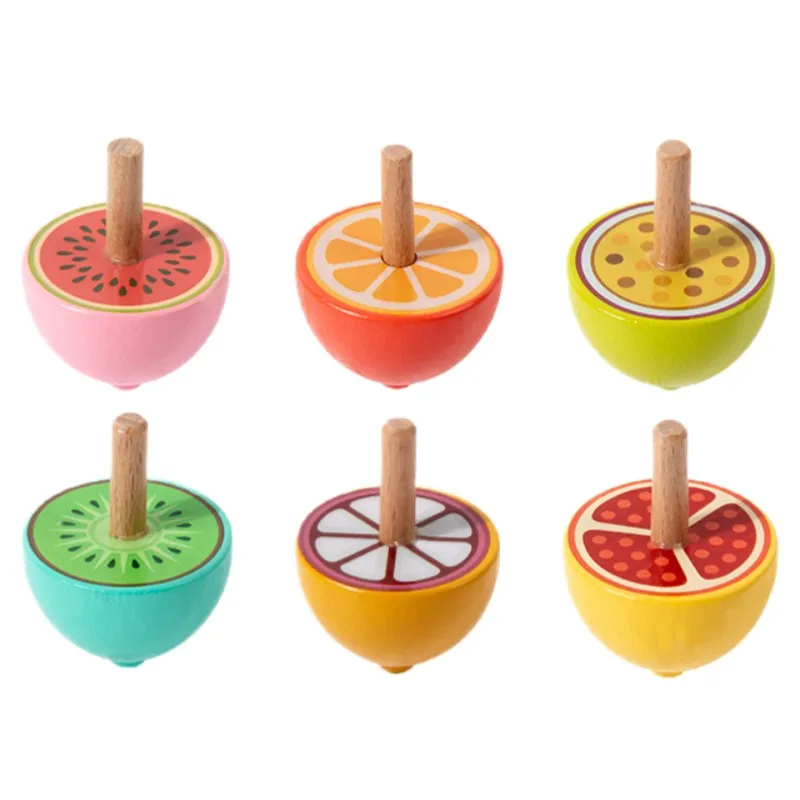 Conjunto De 6 Piões De Madeira, Piões Coloridos Montessori Com Desenhos Animados.