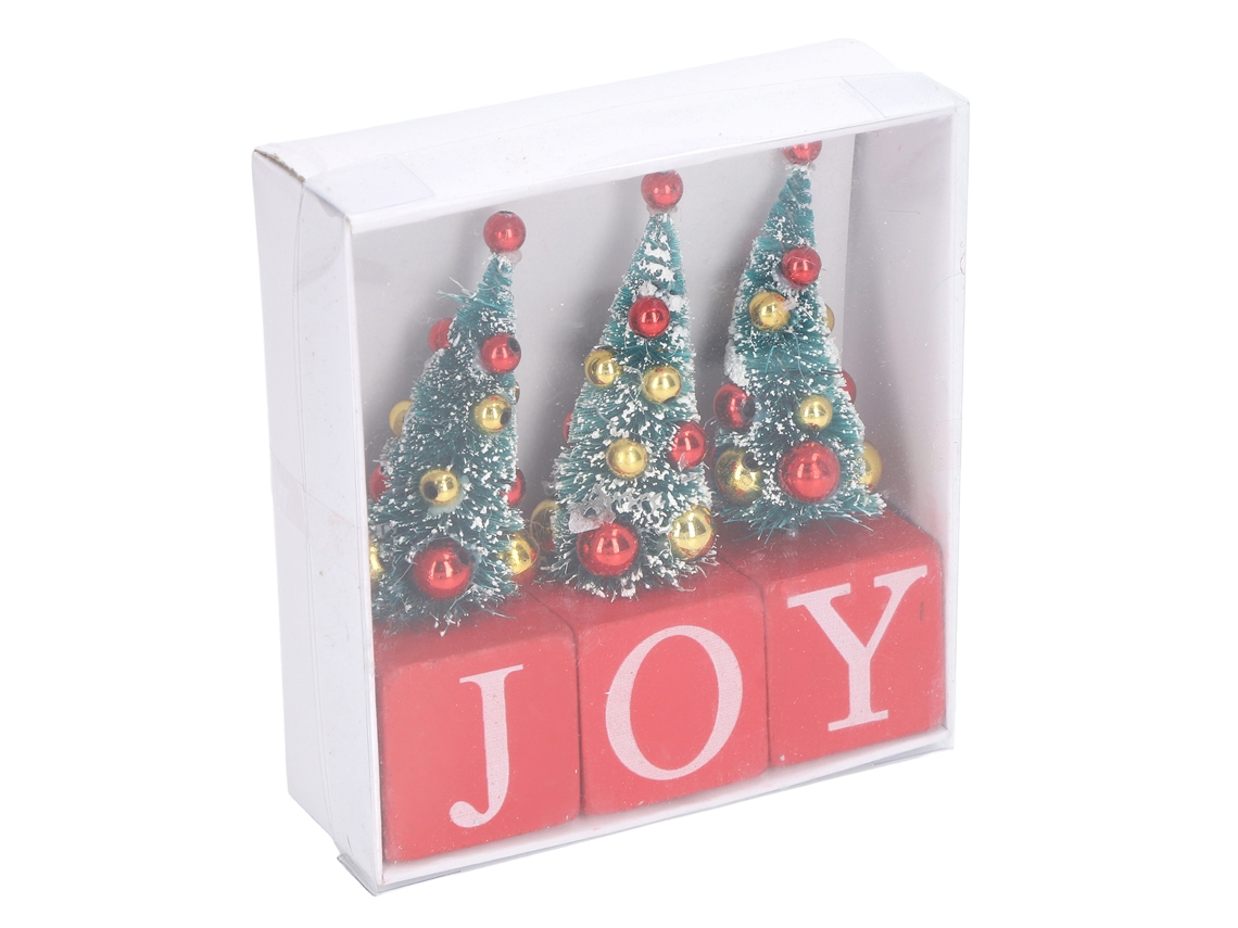 Conjunto De 3 Mini Árvores De Natal Decorativas Em Estilo Rústico Com A Palavra Joy Em Blocos De Madeira Para Decoração De Mesa Aquaforge