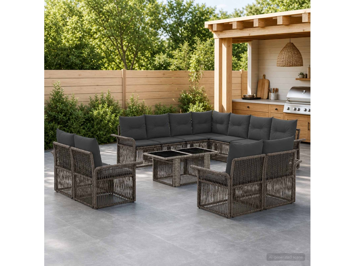 Vidaxl Conjunto De Sofá De Jardim 12 Unid. Cinza E Cinza Escuro