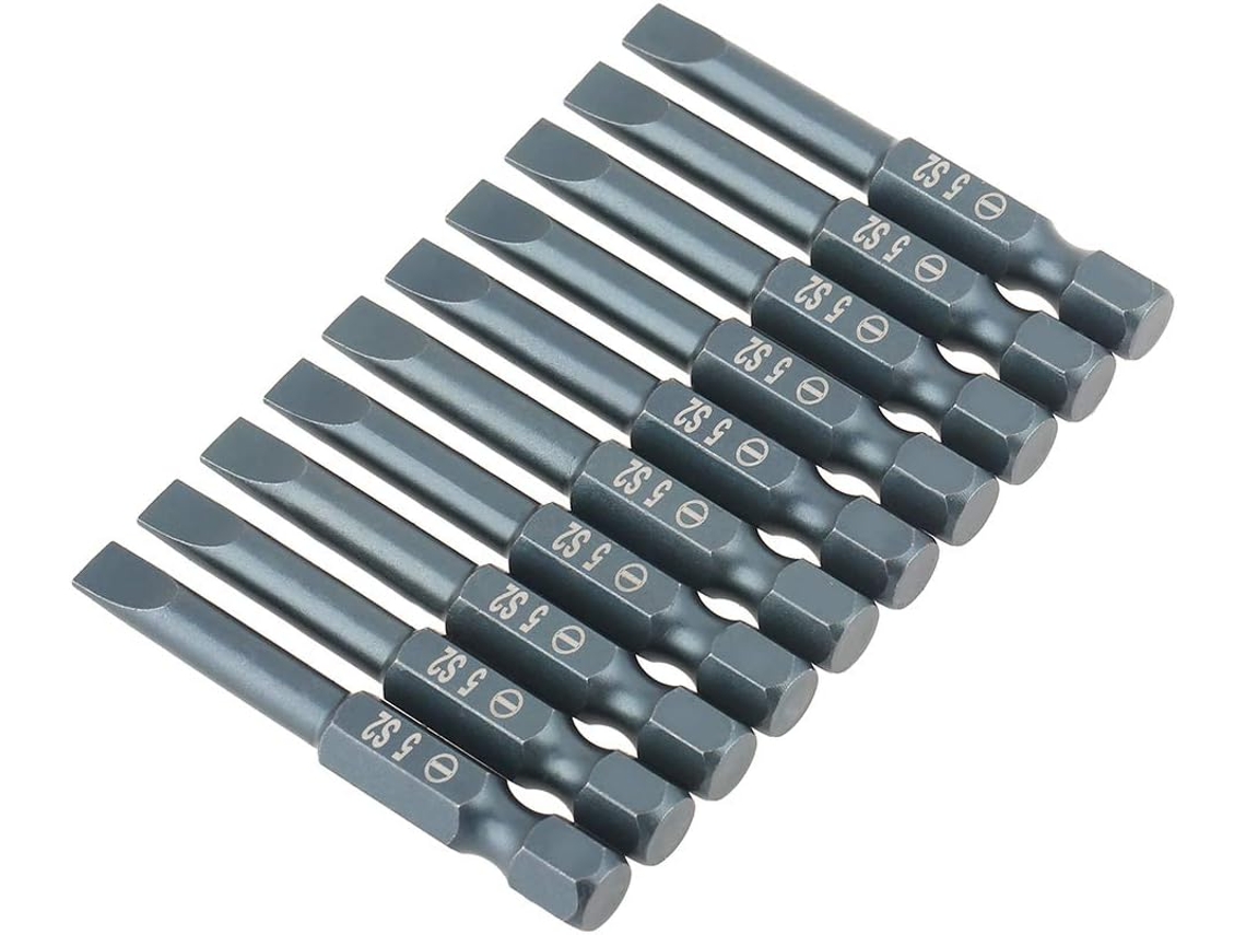 Conjunto De 10 Pontas Chave Fenda Com Encaixe Hexagonal 1 4e 50mm, Modelo S2, Com Base Magnética