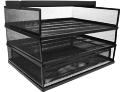 Organizador de Mesa Stobaza em Metal Preto, com 3 Níveis, Gaveta e Cesto Armazenamento. Suporte Multifuncional