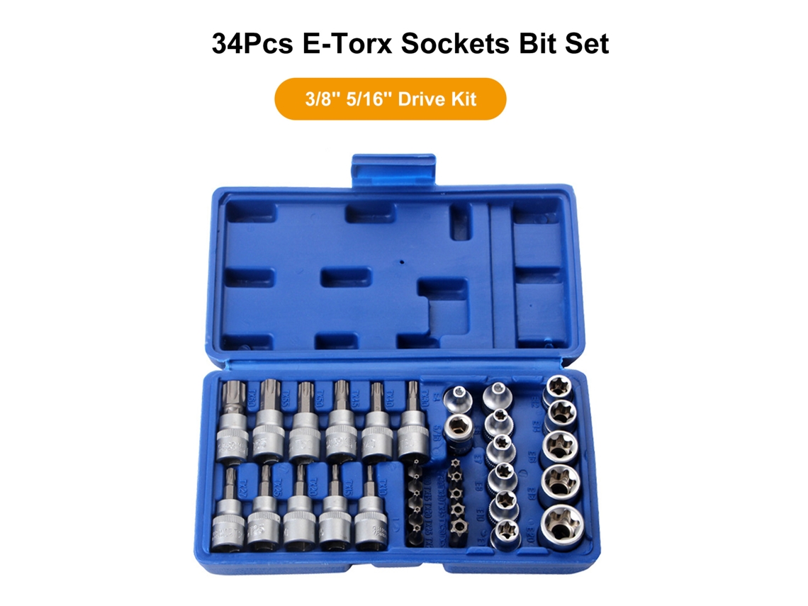 Set De 34 Piezas De Brocas Y Tuercas E-torx Macho/hembra, Mango 3/8" 5/16", Caja De Almacenamiento