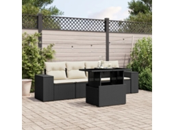 Vidaxl 5 Pcs Conjunto Sofás De Jardim Com Almofadões Vime Pe Preto