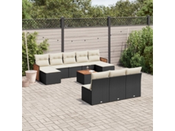 Vidaxl 11 Pcs Conjunto Sofás de Jardim C/ Almofadões Vime Pe Preto