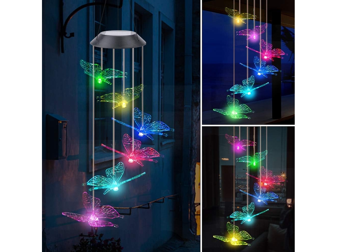 Carrilhão De Vento Solar Led Com Bolas De Cristal Mudança De Cores Ip65