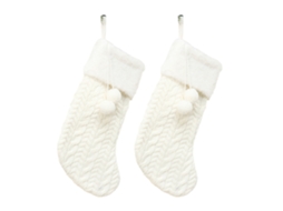2 Meias de Natal Tricotadas com Pompons para Decoração RNEMITERY
