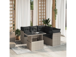 Vidaxl 6 Pcs Conj. Sofás Jardim Com Almofadões Vime Pe Cinzento-claro
