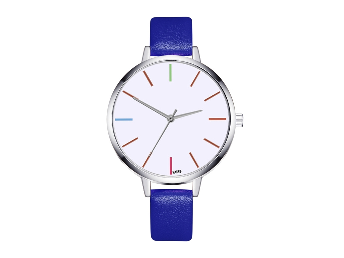 Relógio de Pulso Feminino Simples com Pulseira de Couro Pu e Movimento de Quartzo Azul