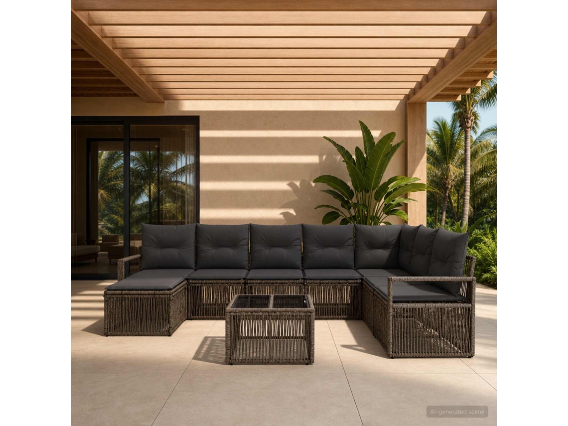Vidaxl Conjunto De Sofá De Jardim 9 Unid. Cinzento Vime Pe