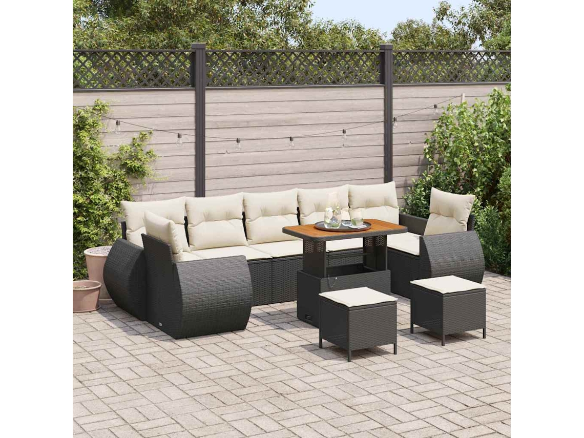 Vidaxl Conjunto De Sofá De Jardim Com Almofada 10 Pcs Preto E Creme