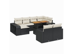 Conjunto 11 Sofás de Jardim com Almofadões VIDAXL Vime Pe Preto