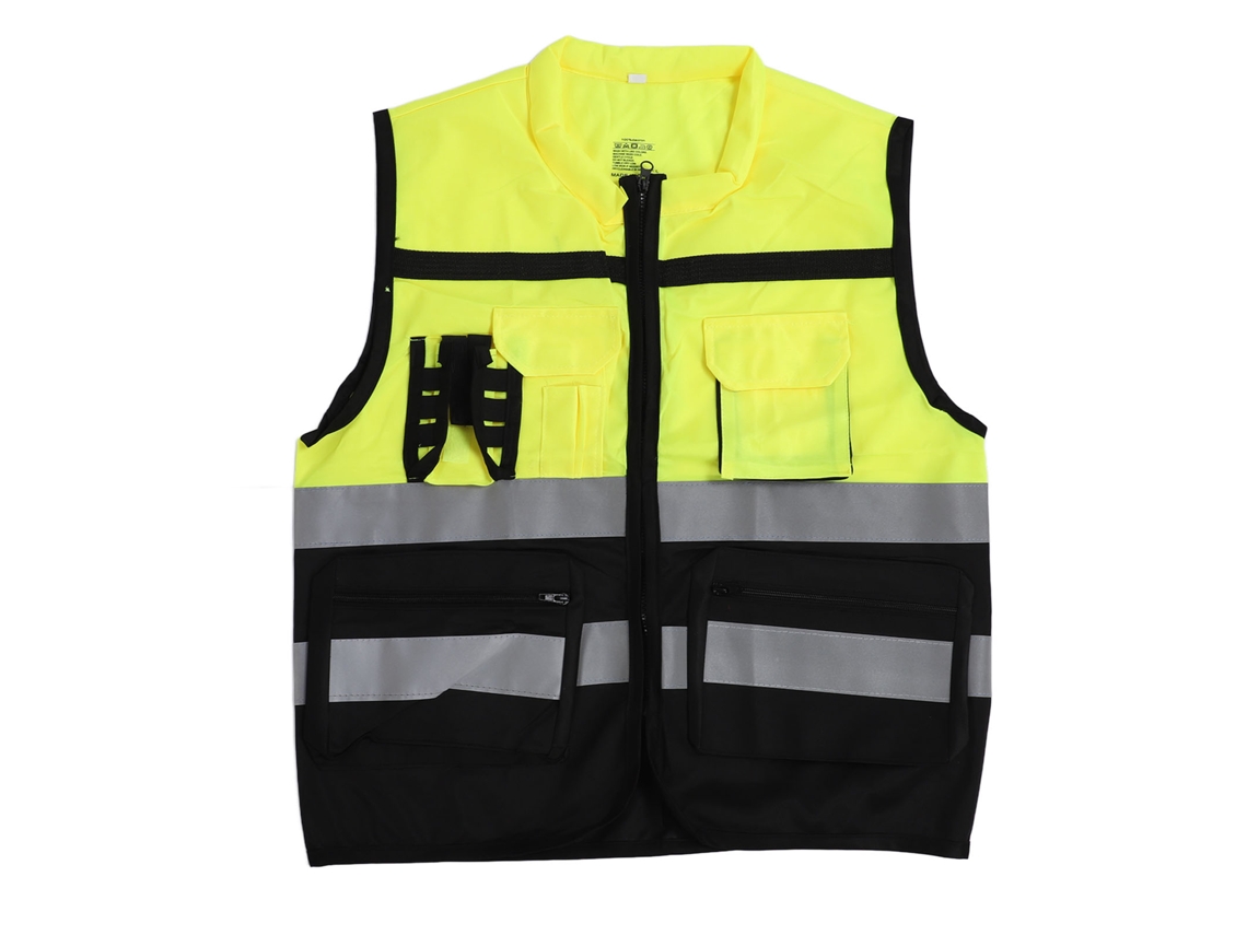 Colete De Segurança Reflectiva Amarelo E Preto De Alta Visibilidade Ajustável Xl