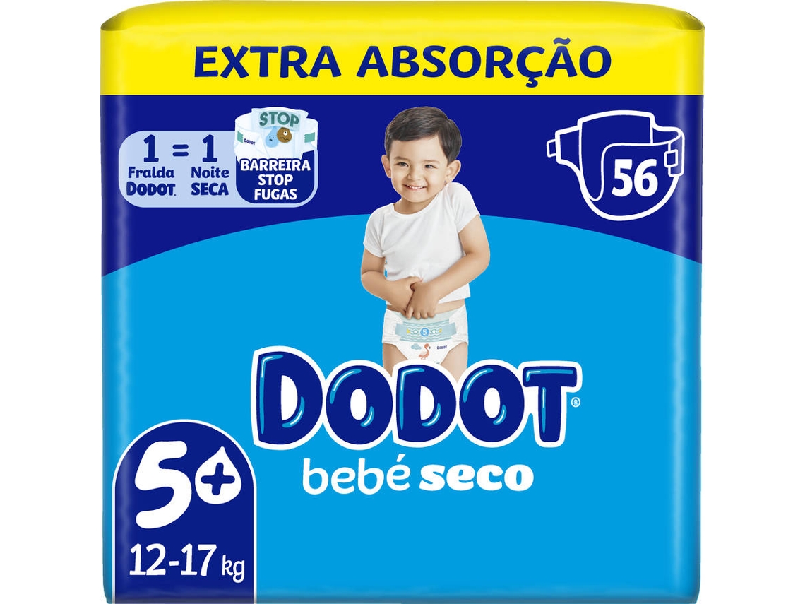 Fraldas Bebé Seco Extra 12-17kg T5+ DODOT emb. 56 un