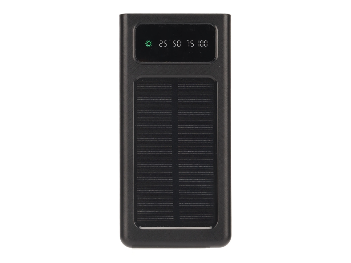 Banco De Energia Solar Portátil 20000mah Com Display De Energia, Dois Portos De Saída E Lanterna Preto