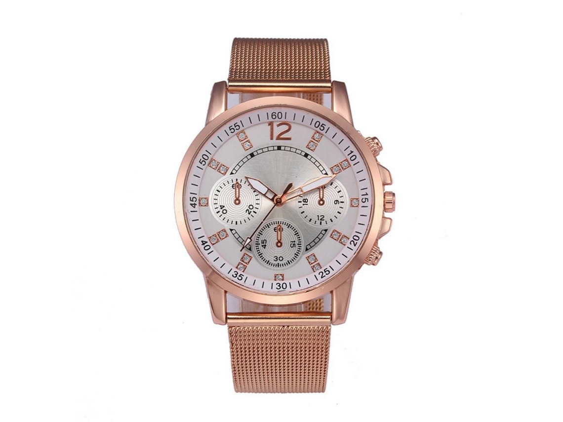 Reloj De Pulsera Unisex Three Eyes Con Piedras Strass Y Cadena De Aleación Oro Rosa