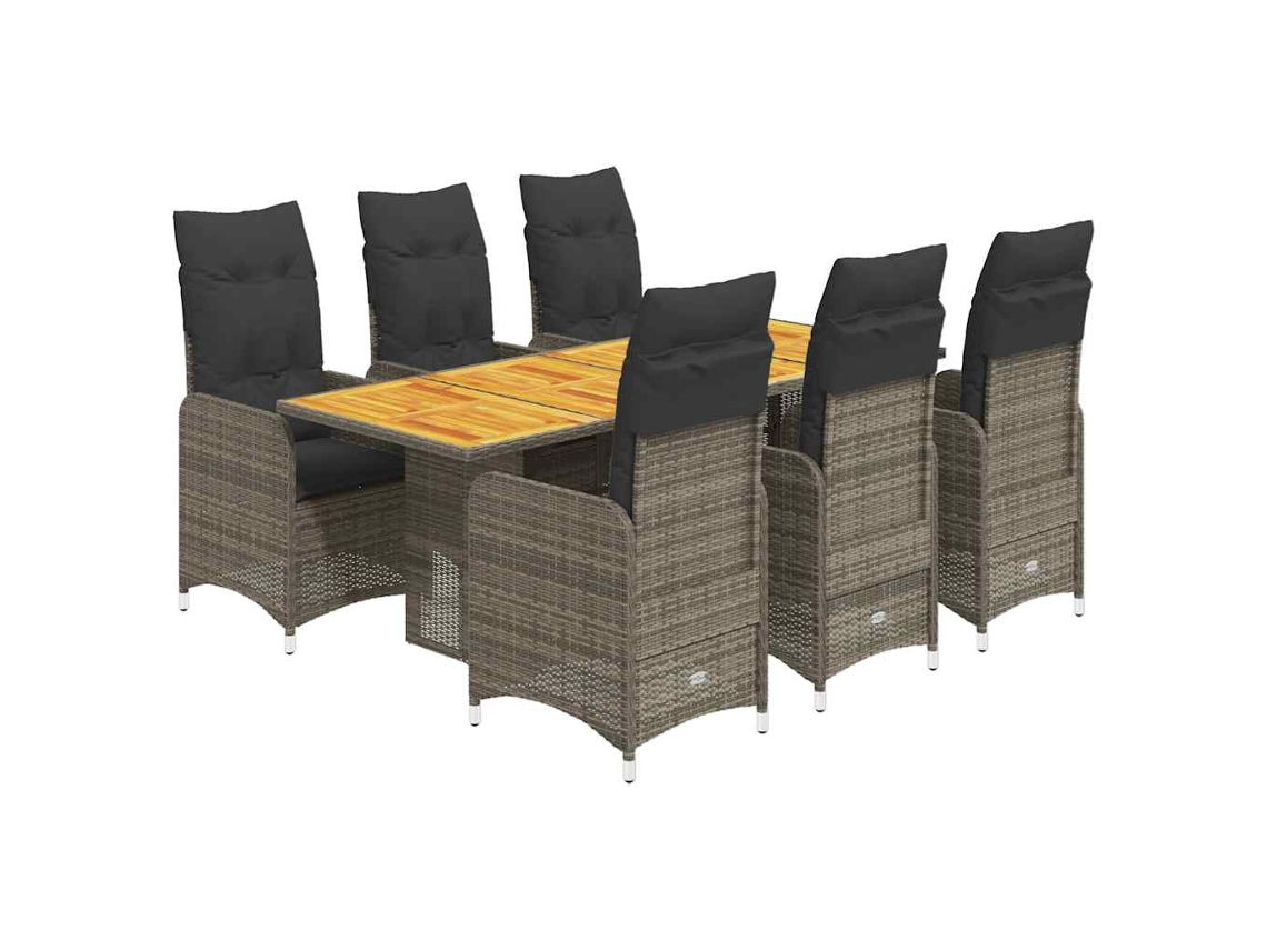 Maison Exclusive - 7 Pcs Conjunto Bistrô De Jardim C/ Almofadões Vime Pe Cinza