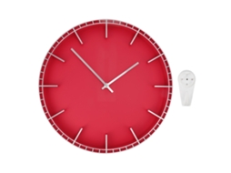 Relógio de parede decorativo redondo e silencioso Baok-Modern para casa, escritório, cozinha e quarto, prateado com detalhes em vermelho, modelo 5686, 37,7 x 3 cm.