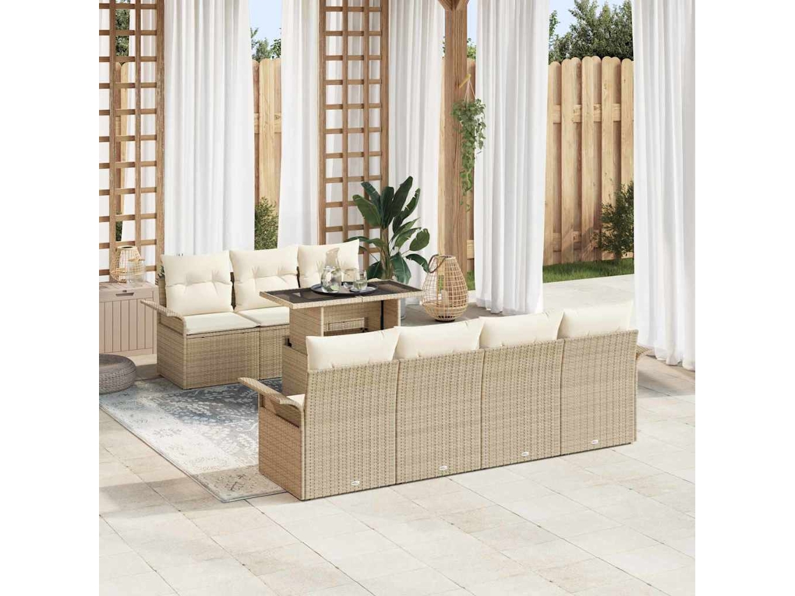 Vidaxl Conjunto De Sofá De Jardim 8 Unid. Bege Vime Pe