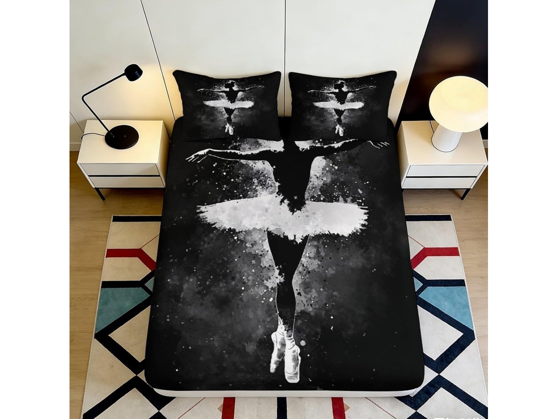 Conjunto de Cama Preta e Branca em Microfibra Fronha 200x25cm