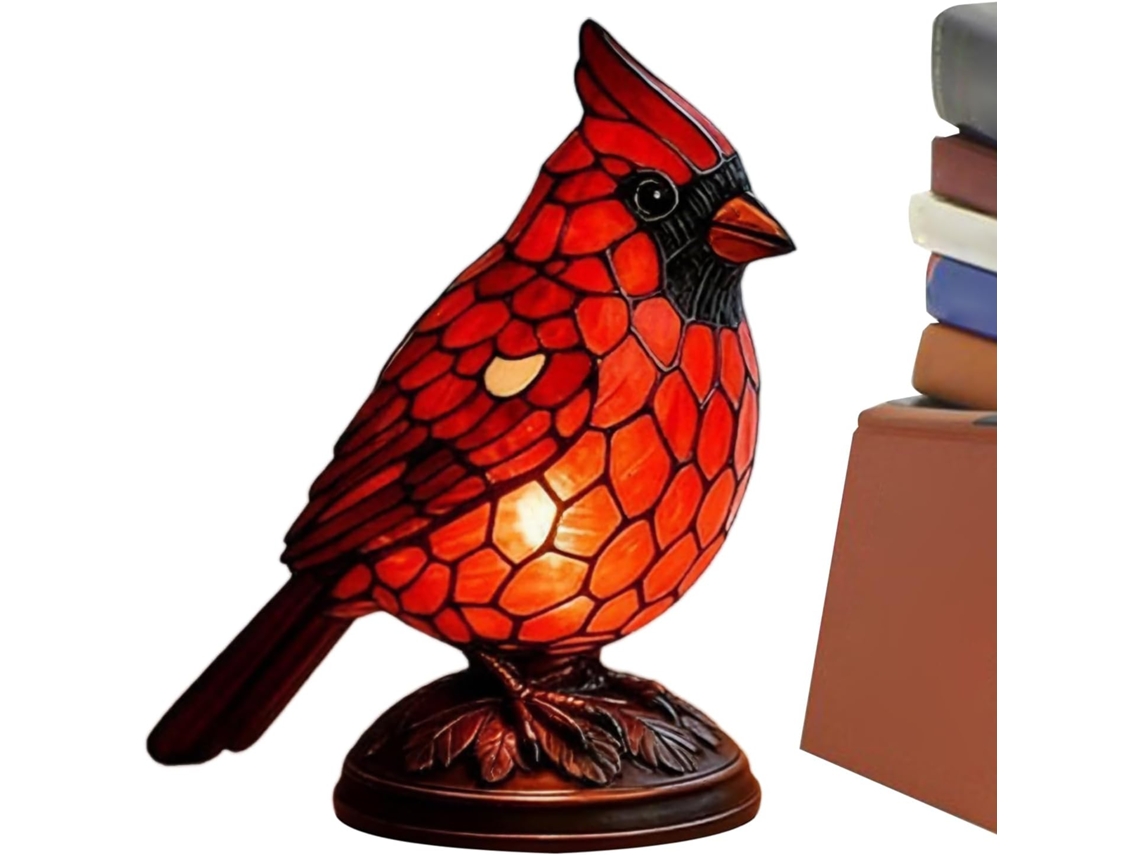 Abajur De Mesa Genérico Com Estatueta Pássaro Vermelha Iluminada
