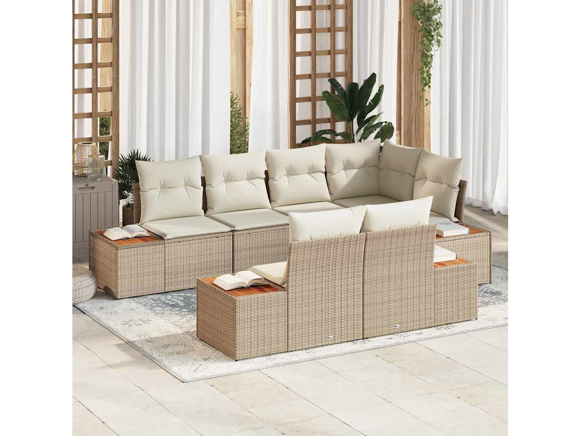Vidaxl Conjunto De Sofá De Jardim 7 Unid. Bege Vime Pe