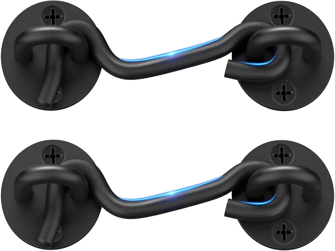 Pacote Com 2 Travas Para Porta De Celeiro, Trava De Gancho E Alça Preta De 4 Polegadas Aquaforge