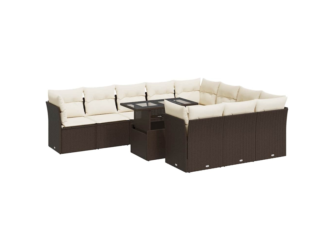 Conjunto de 11 Sofás de Jardim C/ Almofadões Vime Pe Castanho MAISON EXCLUSIVE (11 pcs)